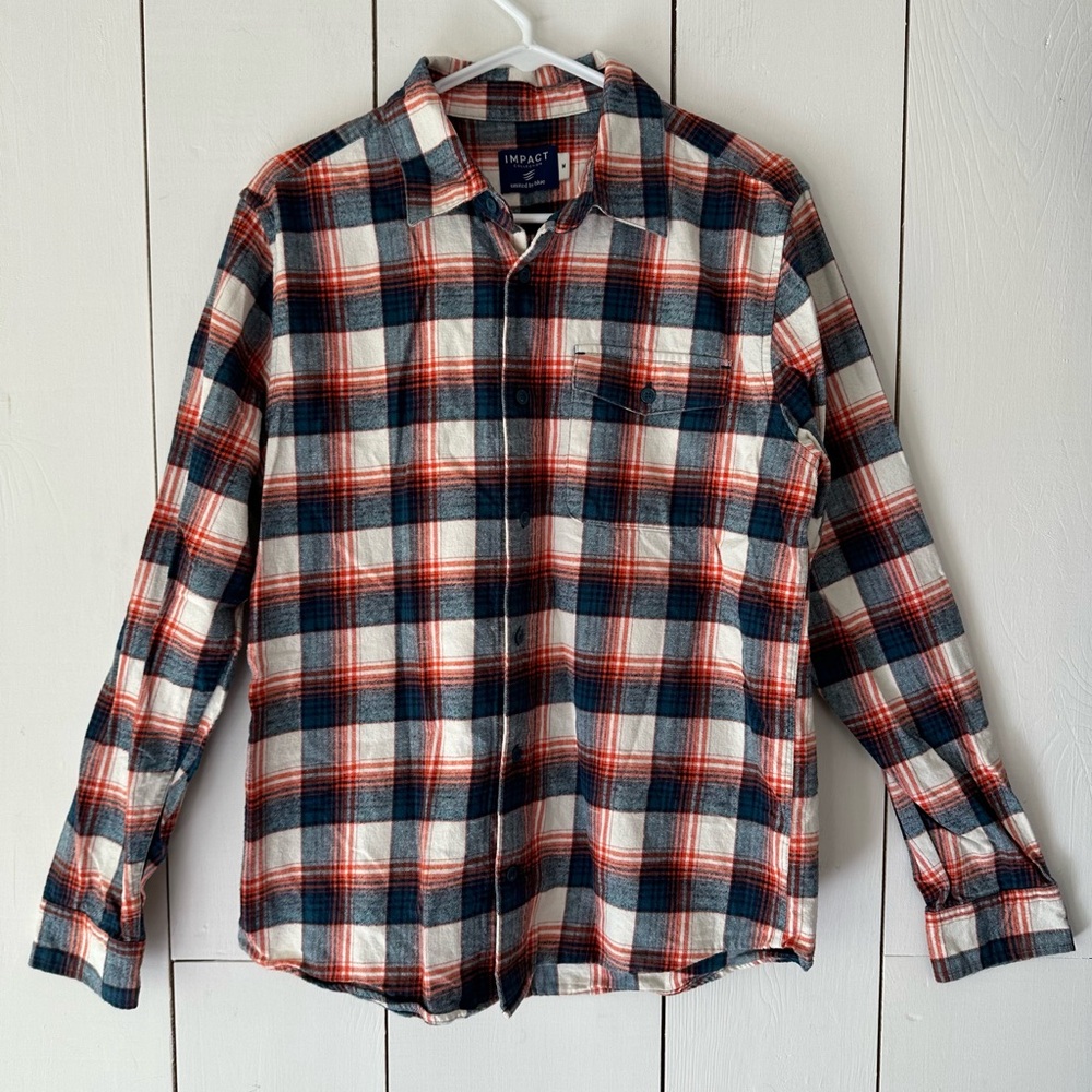 United by Blue Plaid Flannel Shirt Sz M Teal Blue Orange Cream